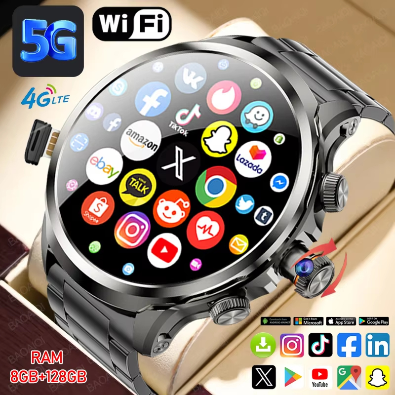 โทรศัพท์ Android Smartwatch Android 10.0 OS สมาร์ทวอท์ช 4G 5G SIM พร้อมกล้อง 900W GPS WIFI Heart Rat