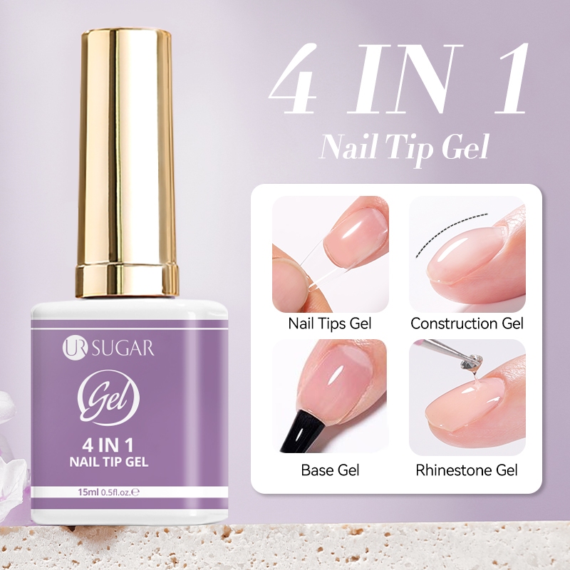 Ur SUGAR 15ml 4 IN 1 กาวเจลสําหรับเล็บเคล็ดลับฐานยางเจลเล็บ Rhinestones ติดทนนาน Soak Off Adhesion เ