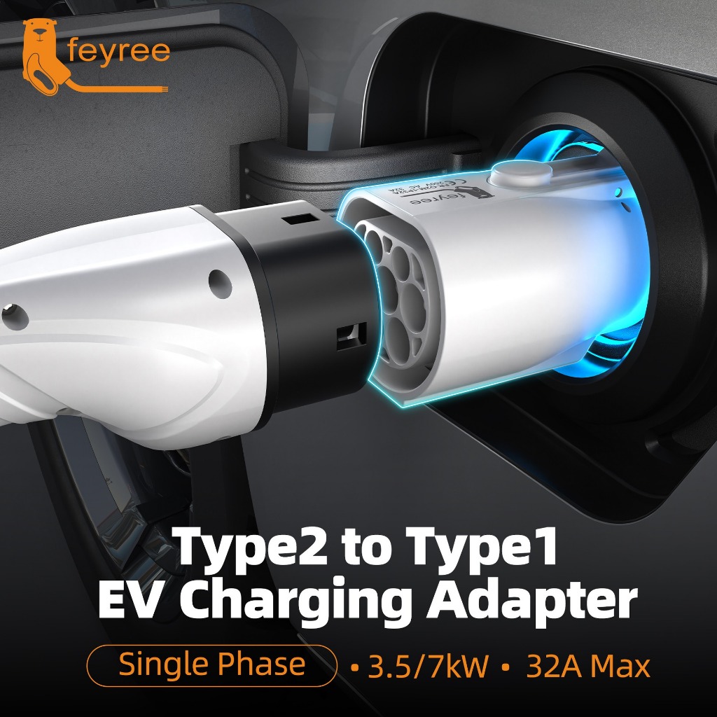 Feyree EV Charger อะแดปเตอร์ประเภท 2 ถึง Type1 Converter ไฟฟ้าพอร์ตชาร์จสําหรับ 3.5KW 7KW