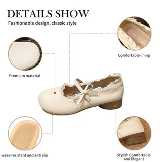 TULIP SHOE รองเท้าแมรี่เจนผู้หญิงสุดเก๋ รองเท้าส้นแบนผู้หญิงสไตล์เกาหลี ตกแต่งด้วยโบว์ลูกไม้ หวานและน่ารัก