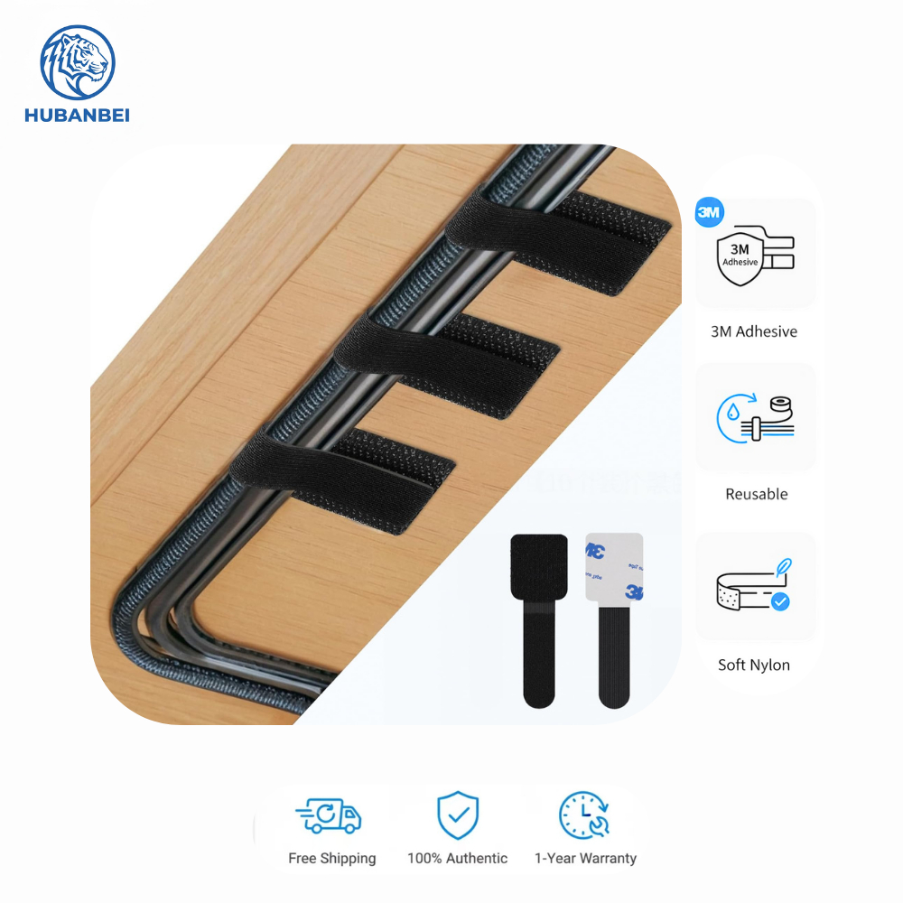 10 ชิ้น Hook & Loop Cable Ties | คลิปหนีบสายไฟแบบมีกาวในตัว | การจัดการสายไฟใต้โต๊ะ | เซ็ตอัพทีวี/พีซี/แล็ปท็อป – สีดํา