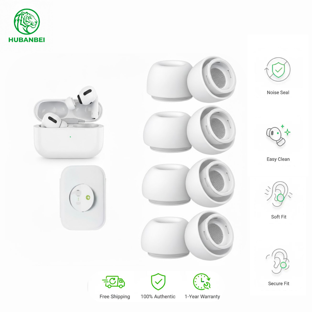 เคล็ดลับหูทดแทนสําหรับ AirPods Pro (1st & 2nd Gen) – ช่องระบายอากาศหักเสียงรบกวน | ตาข่ายกันฝุ่นในตัว | 4 ขนาด (XS/S/M/L) | สีขาว