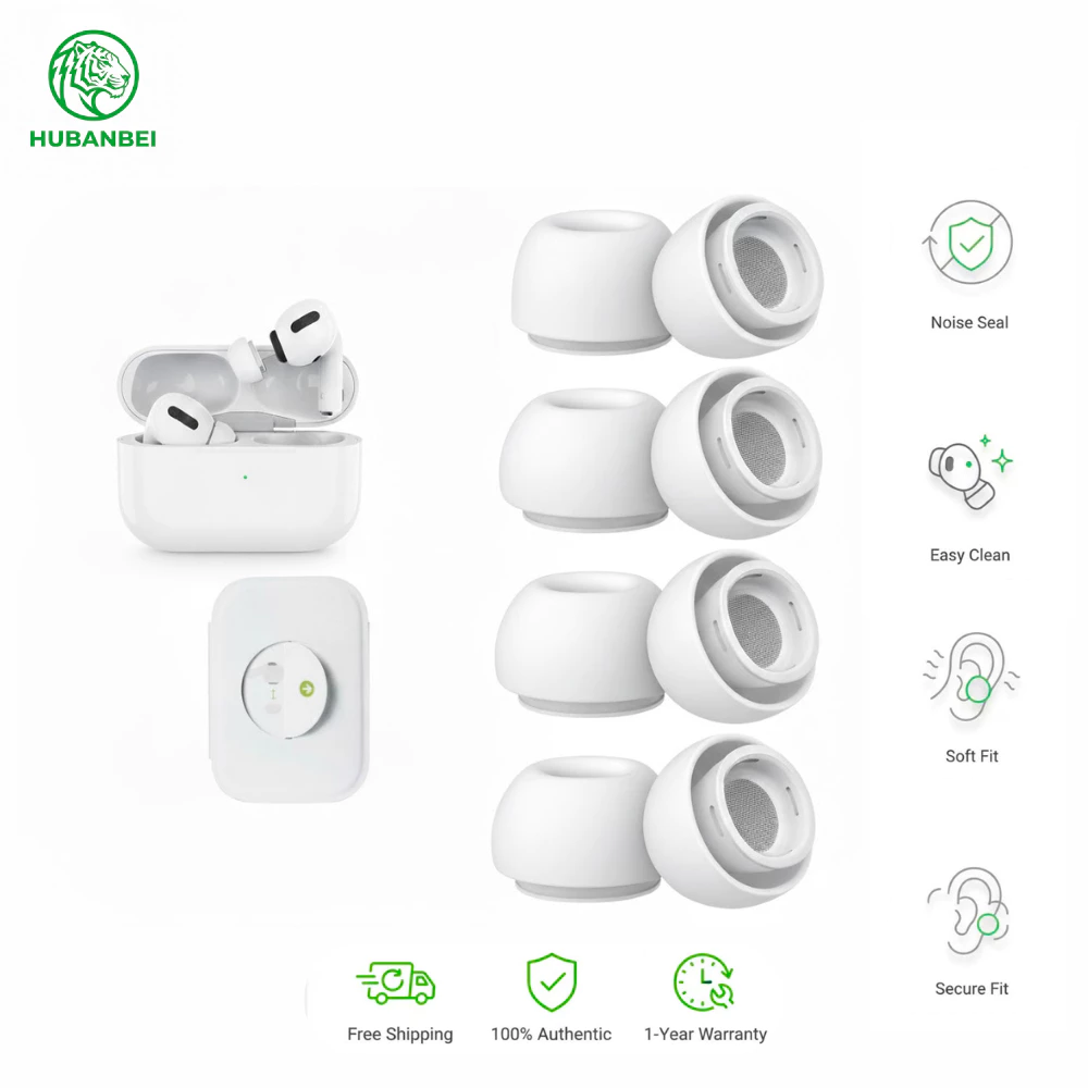 เคล็ดลับหูทดแทนสําหรับ AirPods Pro (1st & 2nd Gen) – ช่องระบายอากาศหักเสียงรบกวน | ตาข่ายกันฝุ่นในตัว | 4 ขนาด (XS/S/M/L) | สีขาว
