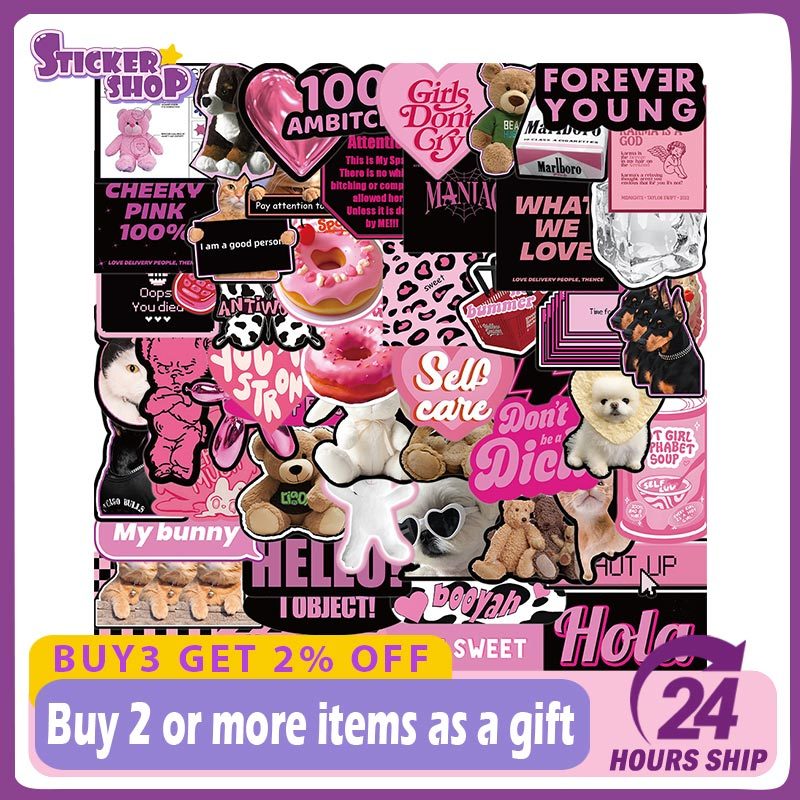 55PCS น่ารักสีชมพูสไตล์การ์ตูนสติกเกอร์ DIY จักรยานจักรยานกระเป๋าแล็ปท็อป Graffiti สติกเกอร์รูปลอกสําหรับเด็ก