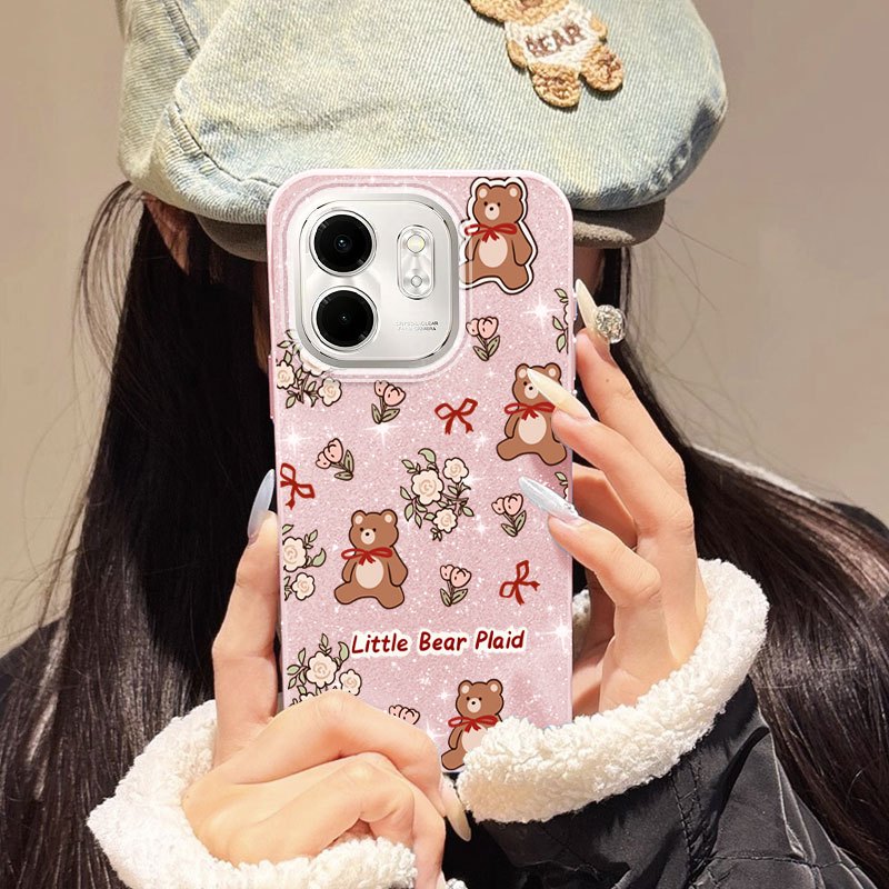 VRQR สําหรับ Vivo V60 5G V2511 เคสโทรศัพท์กันกระแทกหมีน่ารักและแมว