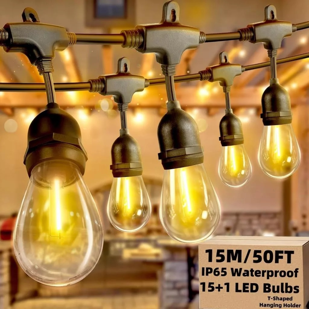 Powdeom 10M-30M ไฟสตริงกลางแจ้ง S14 LED กันน้ํา Patio String Light แขวนสวนคริสต์มาส Fairy Light งานแ