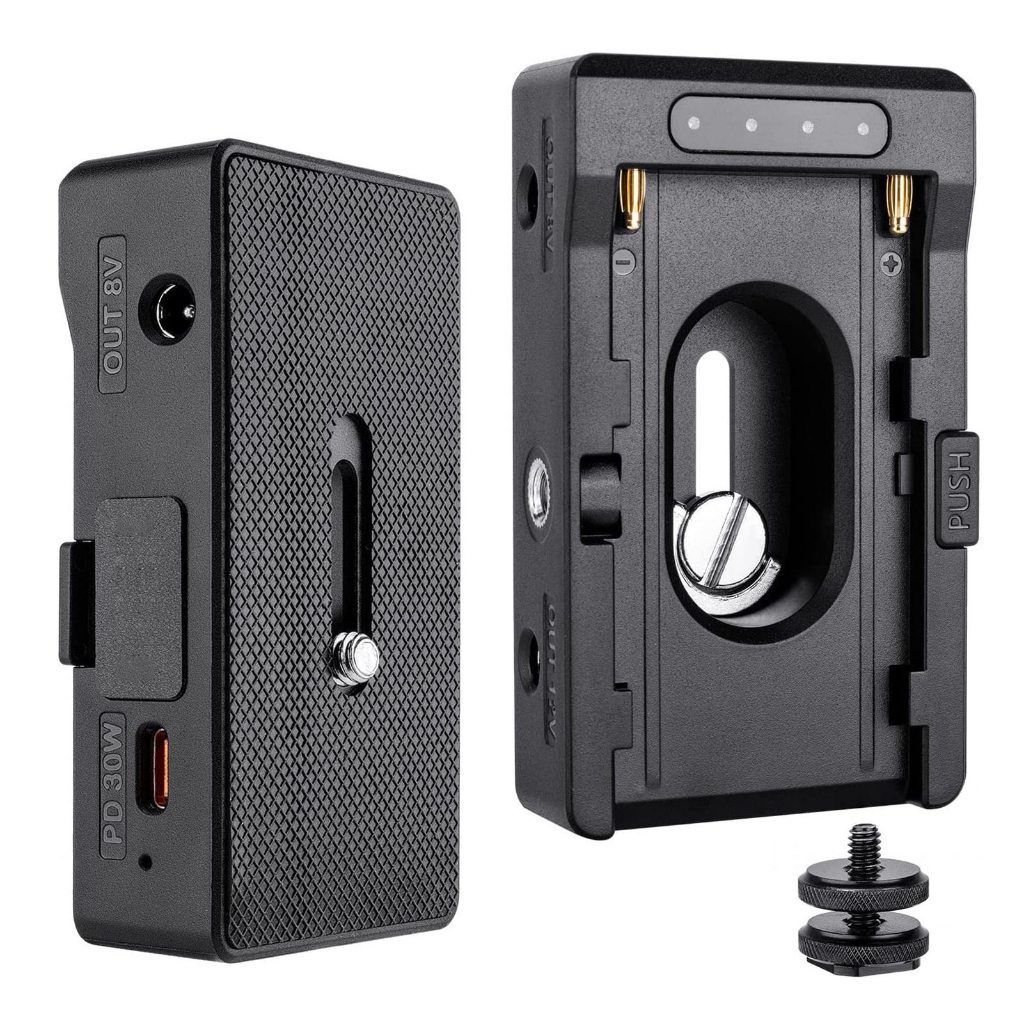 (Ready stock)NP-F Battery Charger Metal Battery Adapter Plate with Type-C Bi-directional Charging Po