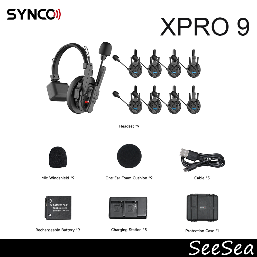 Synco Xtalk Pro 9 2.4G Full-Duplex Single-Ear Remote Headset ระบบอินเตอร์คอมไร้สายสําหรับภาพยนตร์และ