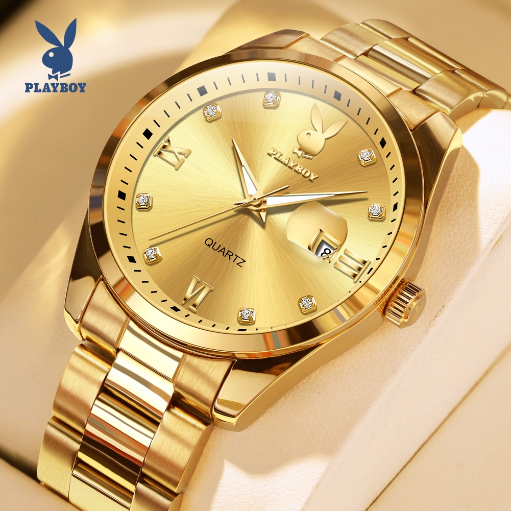 PLAYBOY แท้  าชายนาฬิกา   นาฬิกาเท่ๆ สแตนเลสสตี  quartz date กันน้ำ  พร้อมกล่อง  citizen 3503
