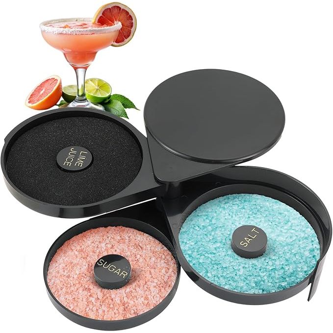 เครื่องมือบาร์เทนเดอร์กระจกริมเมอร์บาร์3ชั้นพร้อมฟองน้ํา | Margarita ชุดบีบเกลือ, เครื่องหรี่เกลือสําหรับค็อกเทล, อุปกรณ์บาร์พลาสติกสีดํา 3 จุด อุปกรณ์บาร์เทนเดอร์