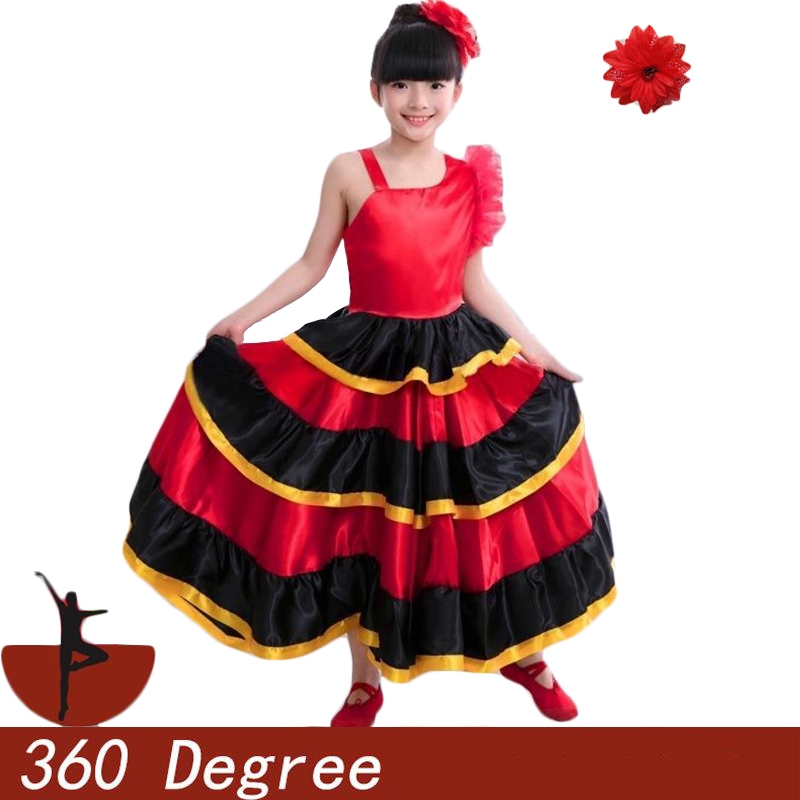 สาว Flamenco เครื่องแต่งกายสเปน Dancer กระโปรงเด็กชุดแฟนซีฮาโลวีน
