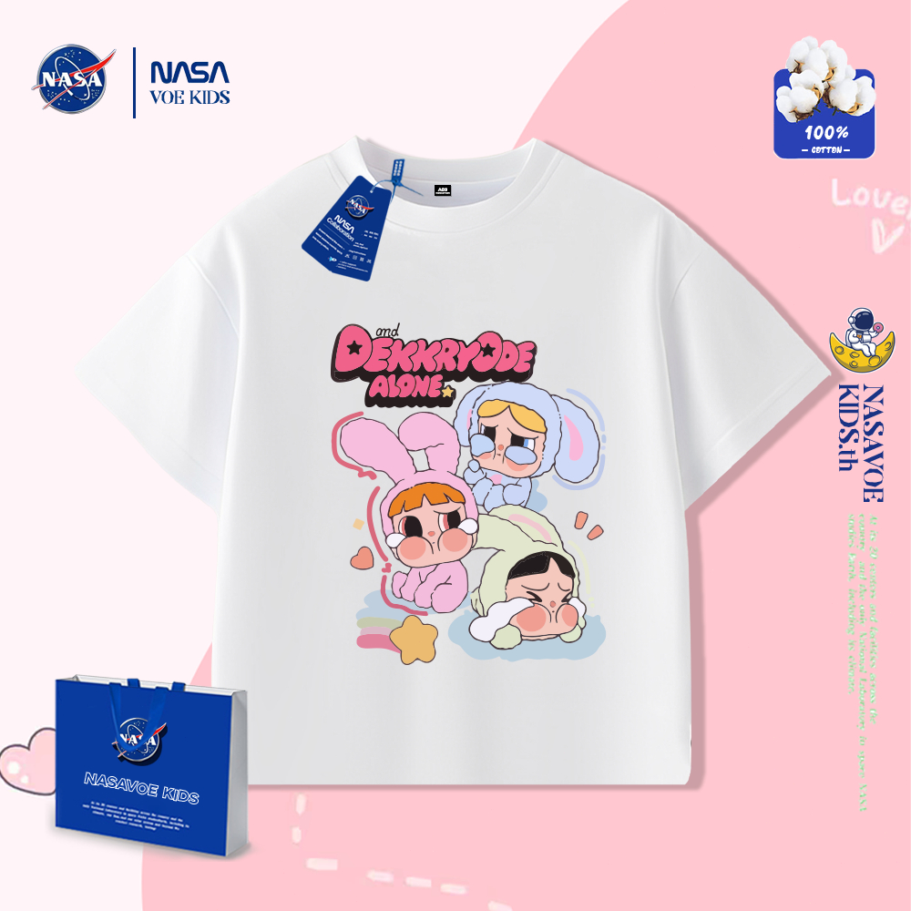 พร้อมส่งภายใน 24 ชม. เสื้อยืดแขนสั้นผ้าฝ้ายแท้ 100% สำหรับเด็กผู้หญิง น่ารักและนุ่มสำหรับผิว