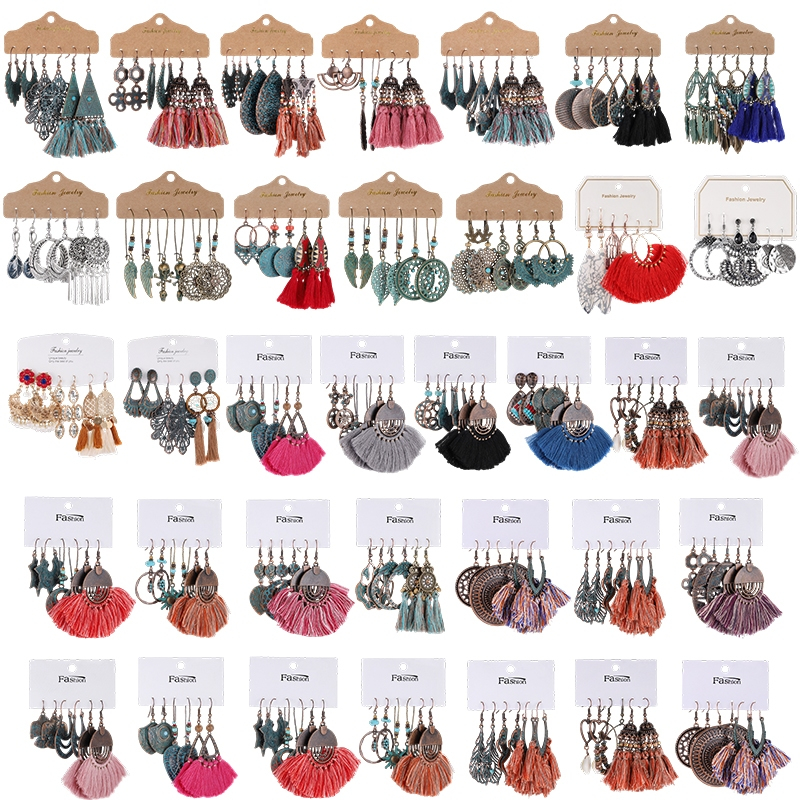 ต่างหูทรงพู่ Boho Vintage ออกแบบเรียบหรูจากผ้าฝ้ายและโลหะ ประดับลายดอกไม้โบราณสไตล์ย้อนยุค