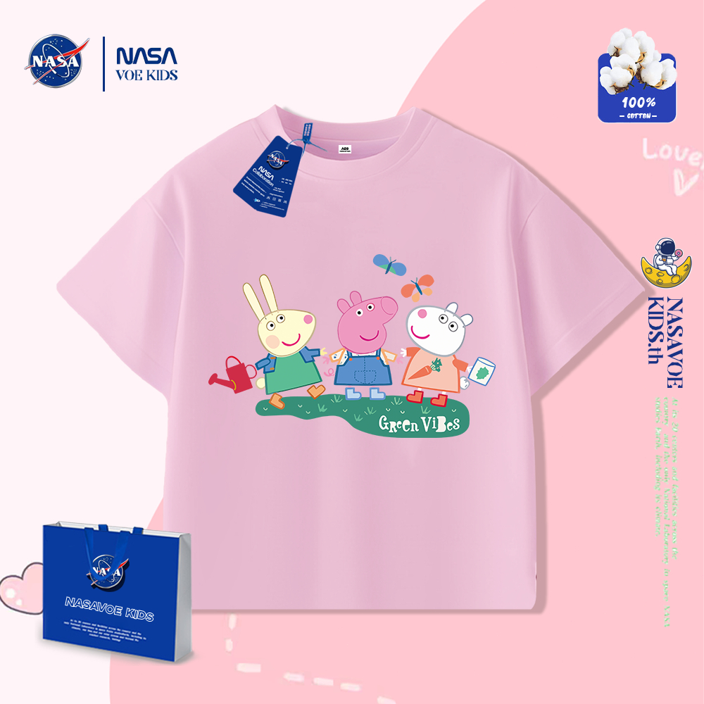 พร้อมส่งภายใน 24 ชม. เสื้อยืดเด็กผ้าฝ้ายแท้ 100% พิมพ์ลายเป๊ปป้าและหมู แขนสั้น