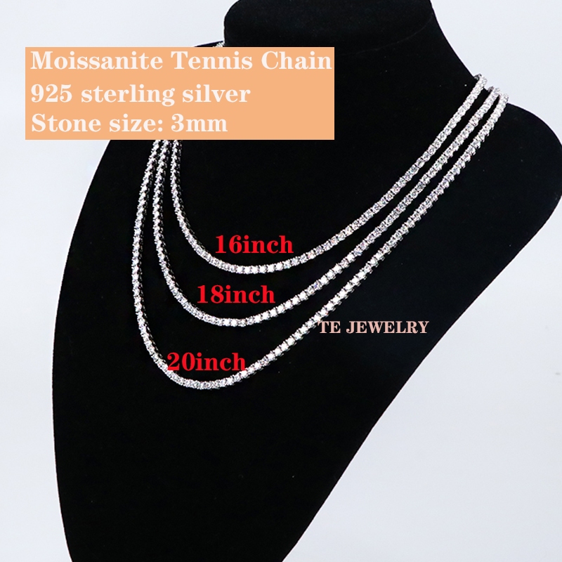 หรูหราผู้ชายผู้หญิง Hip Hop Iced Out 2 มม.3 มม.4 มม.5 มม. 925 เงิน VVS Moissanite เทนนิสสร้อยคอสร้อย