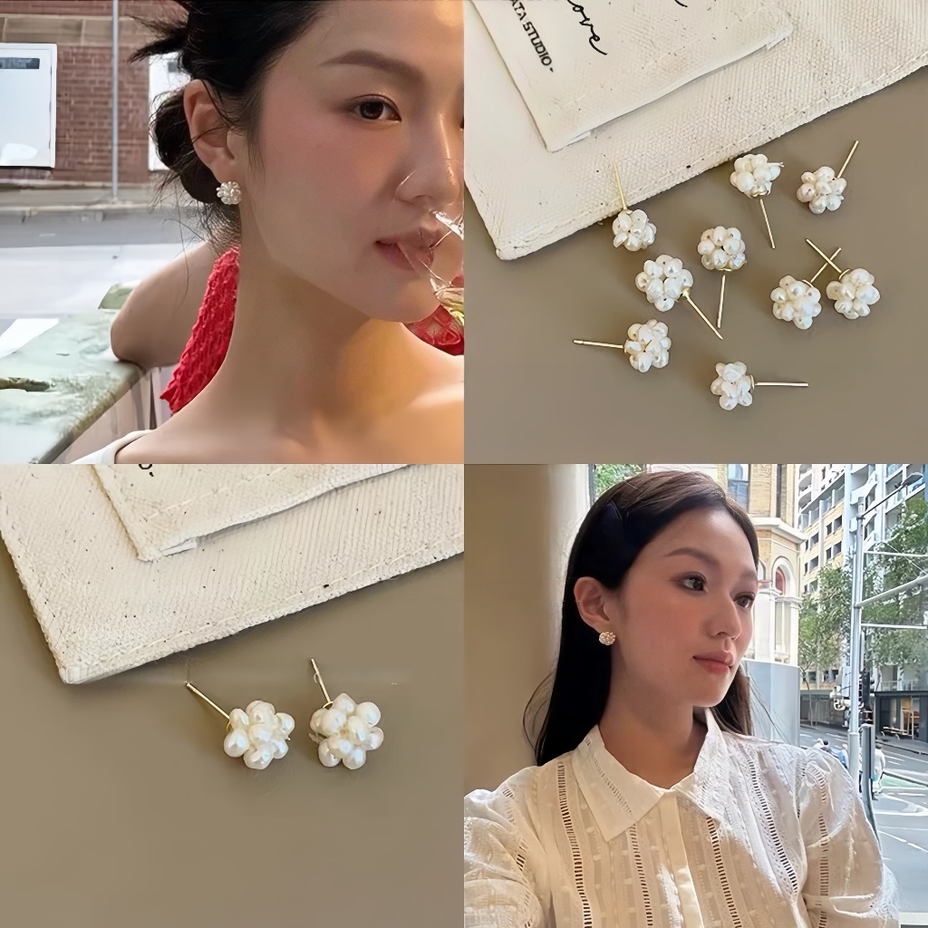 ต่างหูย้อนยุคฝรั่งเศสมุกคลัสเตอร์ ดีไซน์พิเศษ เครื่องประดับเงินคุณภาพสูง