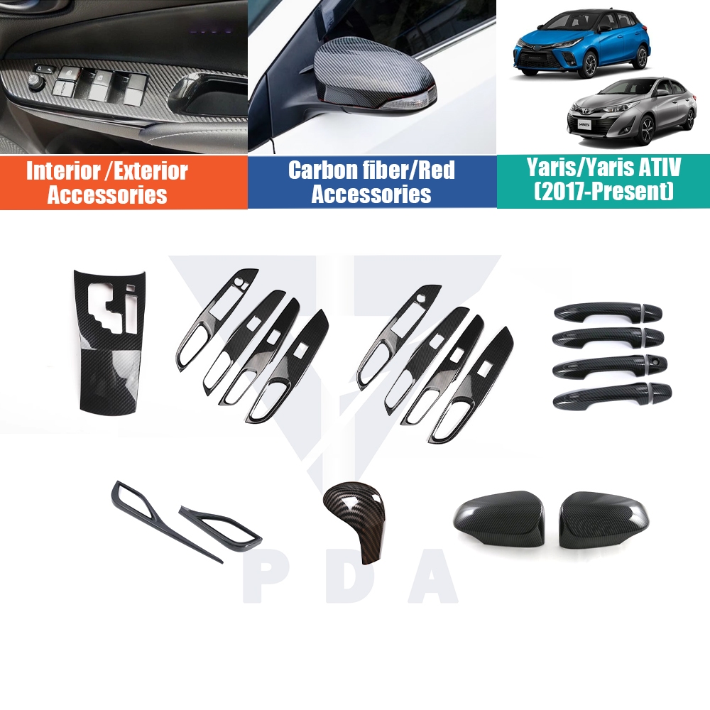 Toyota Yaris Ativ/Yaris (2017-NEW) ชุดแต่งพวงมาลัย, ฝาครอบมือจับประตู, อุปกรณ์ตกแต่งภายในและภายนอกคาร์บอนไฟเบอร์ เหมาะสำหรับ Yaris Ativ 4 ประตู และ Yaris 5 ประตู