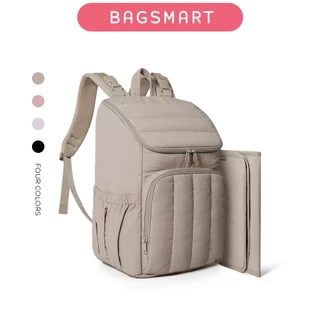BAGSMART Travel Mommy Backpack Puffy Diaper Bag Lightweight Stylish Baby Bag with Insulated Bag, Changing Pad, Stroller Straps