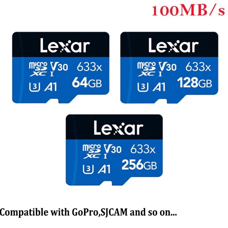 Lexar 633X การ์ดหน่วยความจํา 64G/128G/256G /512G A1 U3 ความเร็วสูง Tf sd card สําหรับ gopro sjcam 360 Action กล้อง 100 เมกะไบต์/วินาที 4k tf micro extreme กล้องวิดีโอ