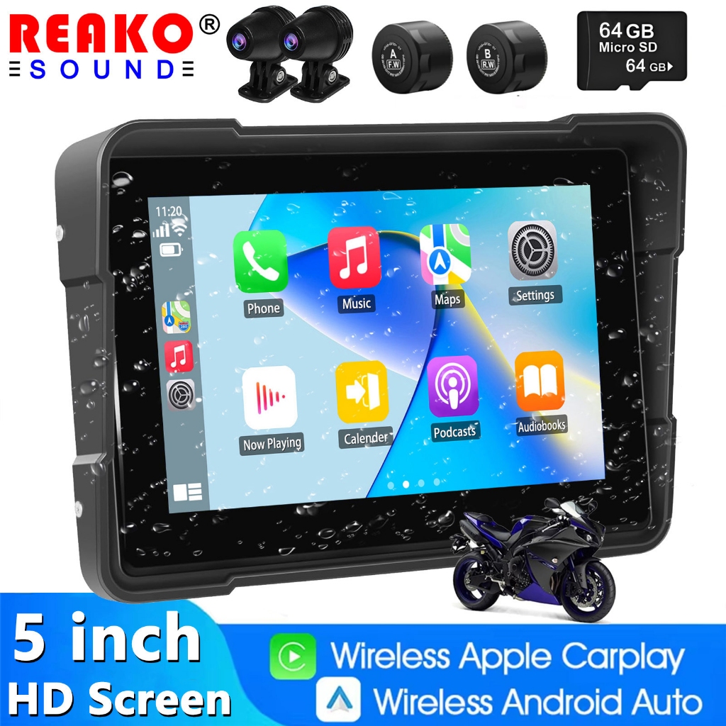 ✨สต๊อกพร้อมใช้✨Reako ระบบนําทางรถจักรยานยนต์ Carplay TPMS เชื่อมต่อโทรศัพท์มือถือ 5 นิ้ว IPX8 กันน้ํา HD Voice Assistant หน้าจอ IPS GPS Recorder