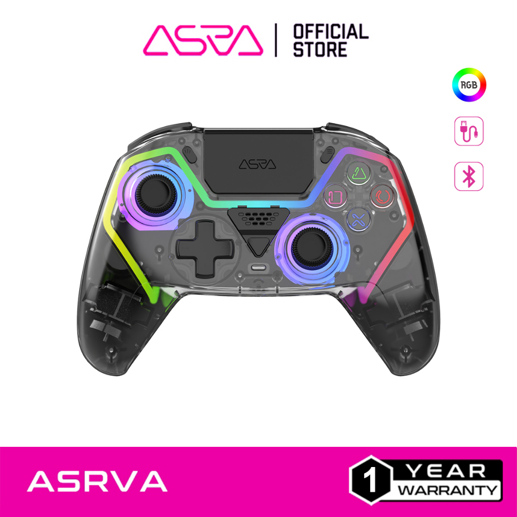 ASRVA SG-X จอย PS5 ไร้สาย ฮอลล์ เอฟเฟกต์ แมโคร | เปลือกกึ่งโปร่งแสง RGB สำหรับ PC, มือถือ, iOS