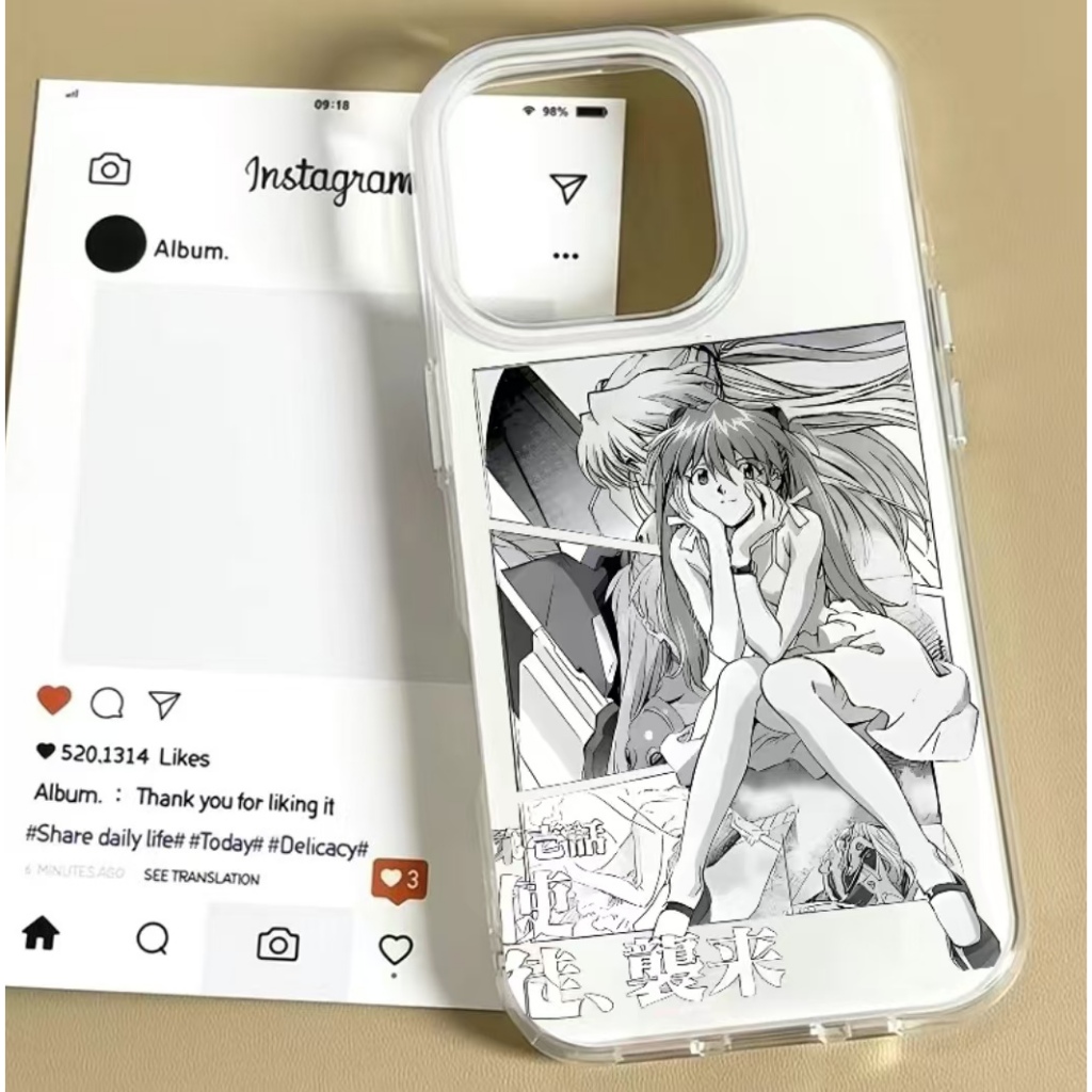 Neon Genesis Evangelion สําหรับ iPhone 16Pro เคสโทรศัพท์ EVA Asuka 16Promax 13 กันกระแทกสีขาว IMD iP