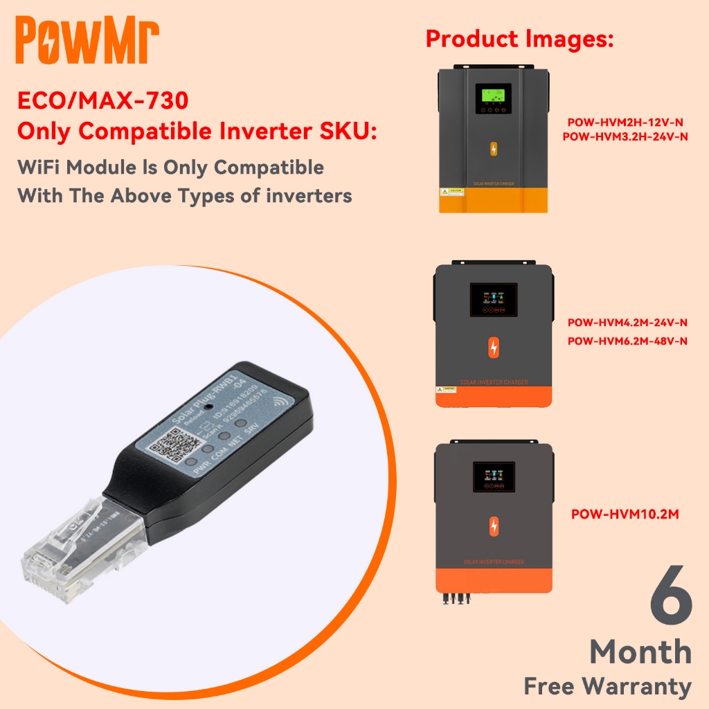 PowMr โมดูล WiFi อุปกรณ์ไร้สายพร้อม RS232 การตรวจสอบระยะไกลสําหรับอินเวอร์เตอร์พลังงานแสงอาทิตย์แบบ Off Grid Hybrid
