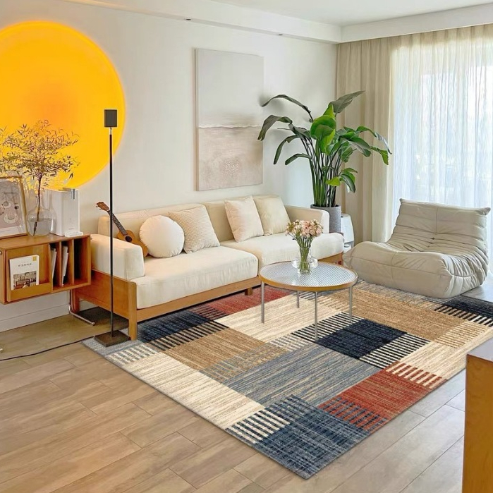 พรมห้องนั่งเล่น สไตล์มินิมอลแบบอเมริกัน วัสดุขนห่วง ขนาด 80*120-160*230 ซม. ฉนวนกันเสียงดี พรมขนาดใหญ่กันลื่น พรมตกแต่งห้องนั่งเล่น - รูปที่ 3