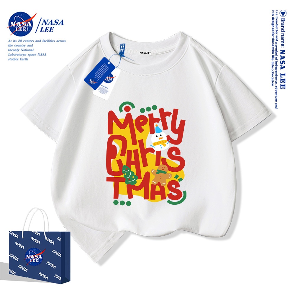 🎅【จัดส่งวันเดียวกัน】🎅เสื้อยืดเด็กผ้าฝ้ายลายคริสต์มาส NASA ใส่ได้ทั้งเด็กผู้ชายและผู้หญิง สวมใส่สบาย ระบายอากาศได้ดี