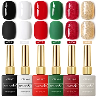 XEIJAYI คลาสสิกความอิ่มตัวสูงสีแดงสีดํายาทาเล็บกาว 6 สีชุด, การเรนเดอร์สีติดทนนาน, เหมาะสําหรับร้านทําเล็บและ diy ใช้