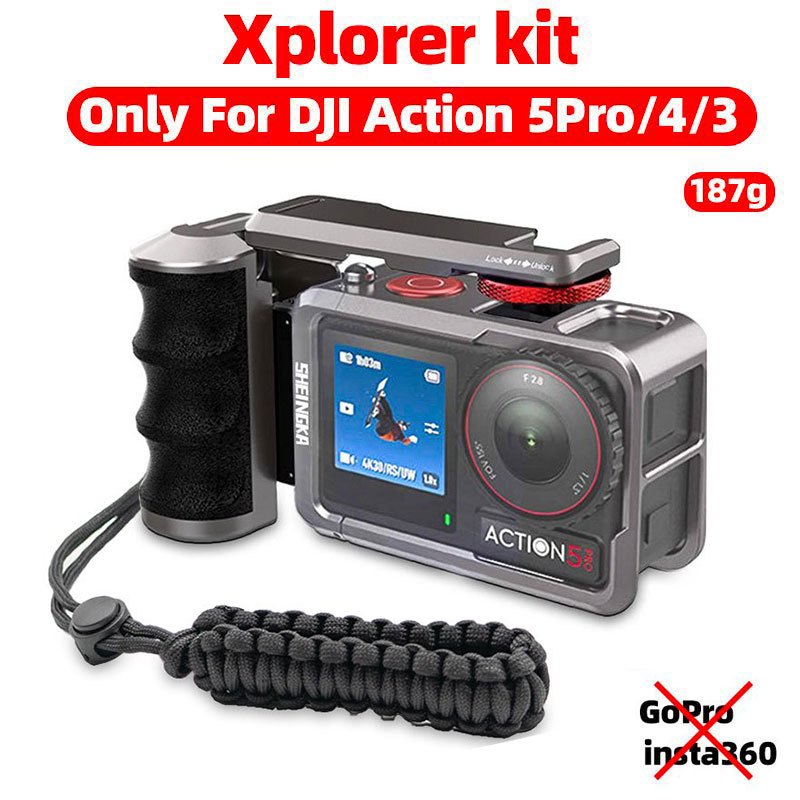 Xplorer Grip Kit สําหรับ DJI Action 5 Pro,4,3 Street Photography handle ส่วนประกอบ,โลหะกรงกระต่ายกรอ