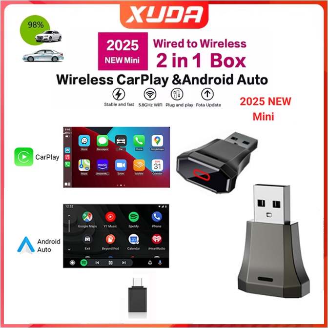 XUDA New Wireless CarPlay/Android Auto Adapter Wireless Carplay รองรับหน้าจอแยก 2 in 1
