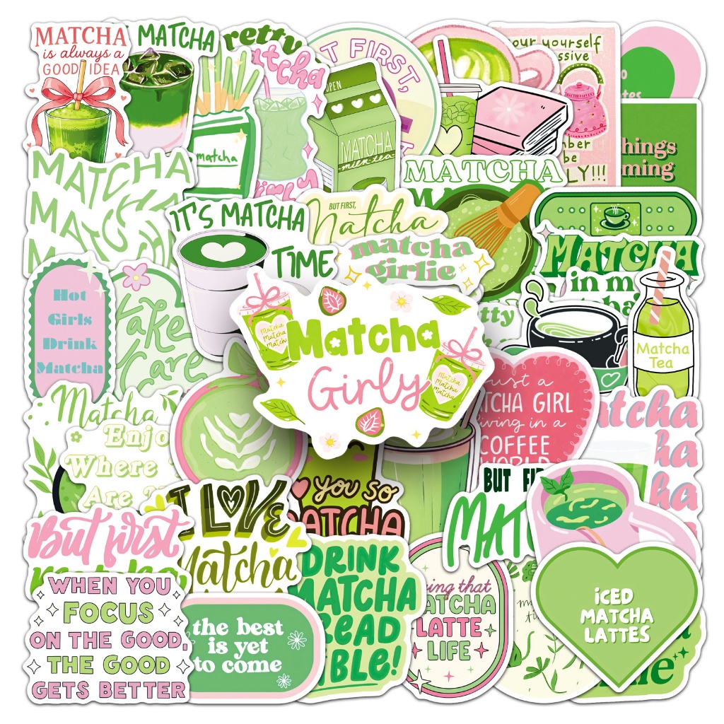50pcs Matcha Ins สไตล์ Girlie สติกเกอร์สําหรับโทรศัพท์แล็ปท็อปสมุดภาพ Art หมวกกันน็อคสติกเกอร์ Graffiti กันน้ํา DIY