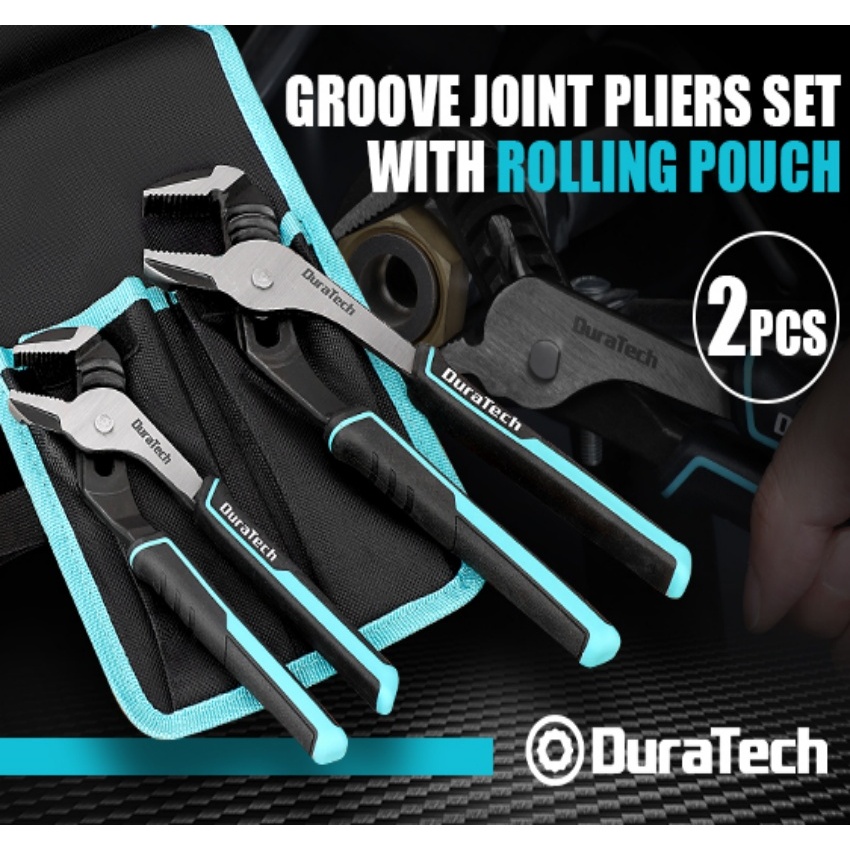 Duratech 2 ชิ้น 10 & 8 นิ้ว Groove Joint คีมชุด Rolling กระเป๋าปรับปั๊มน้ําคีมตรงขากรรไกรลิ้นและ Groove คีม