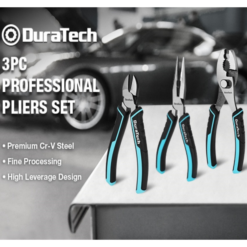 Duratech ชุดเครื่องมือคีมตัดร่องจมูกยาว CR-V พรีเมี่ยม พร้อมม้วน 3 ชิ้น