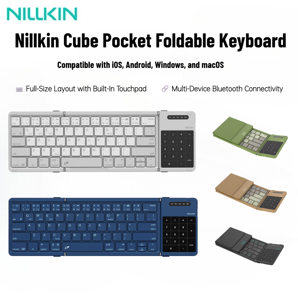 NILLKIN พับบลูทูธคีย์บอร์ดพร้อมทัชแพดจํานวน Pad, ปุ่มขนาดเต็มสําหรับ iPad แล็ปท็อป PC แท็บเล็ต Office Mini คีย์บอร์ดไร้สายแบบพกพา
