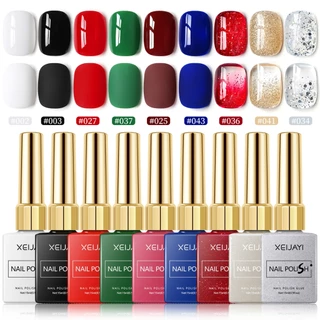 XEIJAYI 15 มล น้ำยาทาเล็บเจลกลิตเตอร์สีดำ แดง และเงิน ใหม่ล่าสุด เหมาะสำหรับผู้เริ่มทำเล็บ