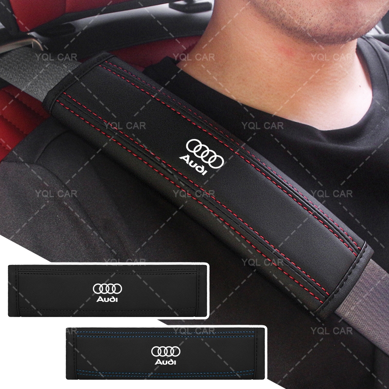 1/2pcs โลโก้รถเข็มขัดนิรภัยหนังนุ่มเข็มขัดรถคอสนับสนุนสําหรับ Audi A4 B8 A3 8P S3 A5 A6 S6 C6 Q5 A8 
