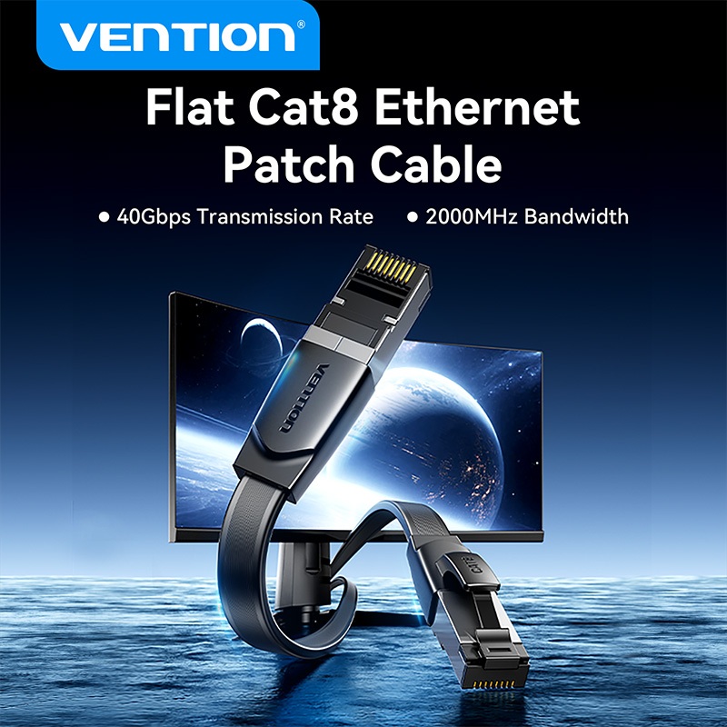 Vention Cat8 Shielded Flat Ethernet Cable 40Gbps High-Speed 10G Network Patch Cable for Router/Switc