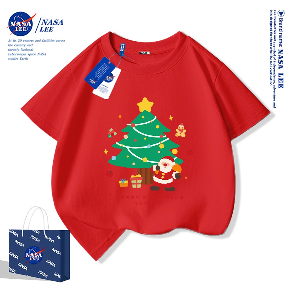 🎄【จัดส่งวันเดียวกัน】🎄เสื้อยืดเด็กผ้าฝ้ายลายคริสต์มาส NASA ใส่ได้ทั้งเด็กผู้ชายแล