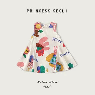 Princess Kesli ชุดเดรสเด็กผู้หญิง ลายกราฟฟิตี แขนกุด เดรสเด็ก แฟชั่นฤดูร้อน สําหรับเด็กผู้หญิง 1-12ปี