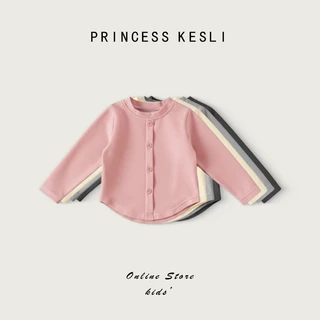 Princess Kesli ผ้านิ่ม เสื้อยืดสไตล์เกาหลี ลำลองสบายๆ แขนยาว 2-12 ปี