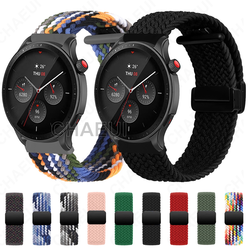 ทอสายรัดไนลอนหัวเข็มขัดแม่เหล็กอุปกรณ์เสริมสําหรับ Huami Amazfit GTR 4 3 Pro 2 / Balance 2 / Cheetah Pro / GTR Mini / Active 2
