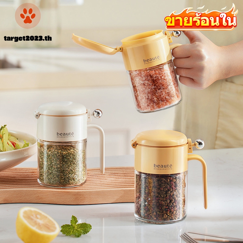 🍳🍳ปิดผนึกขวดปรุงรสแก้วป้องกันความชื้นขวดปรุงรสพร้อมช้อนครัวเกลือกล่องปรุงรสเครื่องปรุงรสเกลือ Shaker