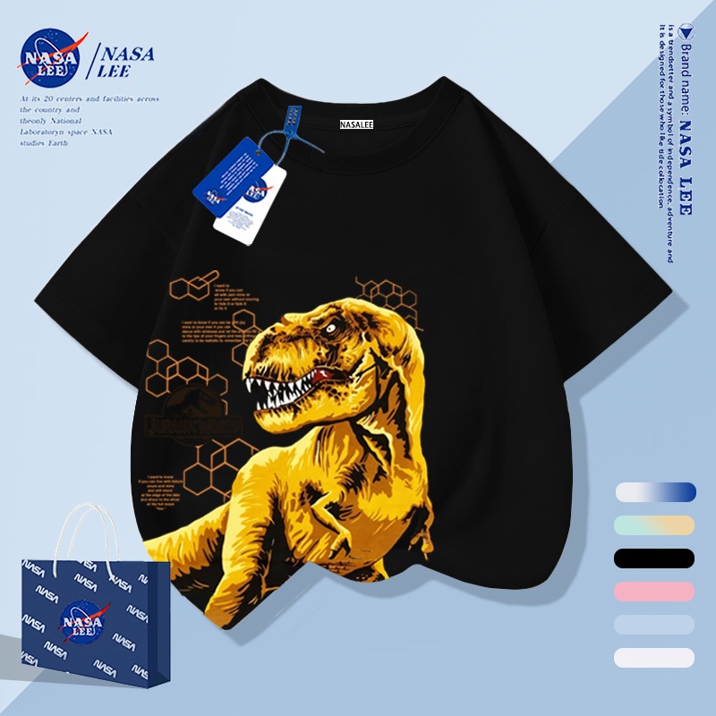 [จัดส่งในวันเดียวกัน] นาซ่า เสื้อยืดผ้าฝ้ายแท้หลวมชายหญิงเสื้อผ้า ดุร้าย ไทรันโนซอรัส ระบายอากาศดูดซับเหงื่อท่า