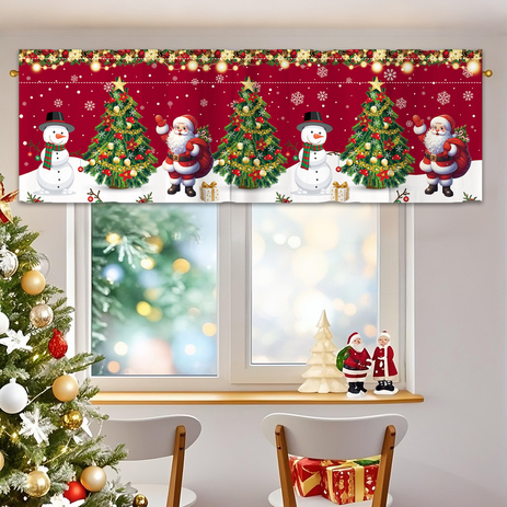 คริสต์มาสผ้าม่านโพลีเอสเตอร์ Valance 139*46 ซม.สีแดงผ้าม่านสั้นตกแต่งคริสต์มาสสําหรับ Home 2025 ตกแต่งสวัสดีปีใหม่ตกแต่งบ้าน AestheticWider Decor