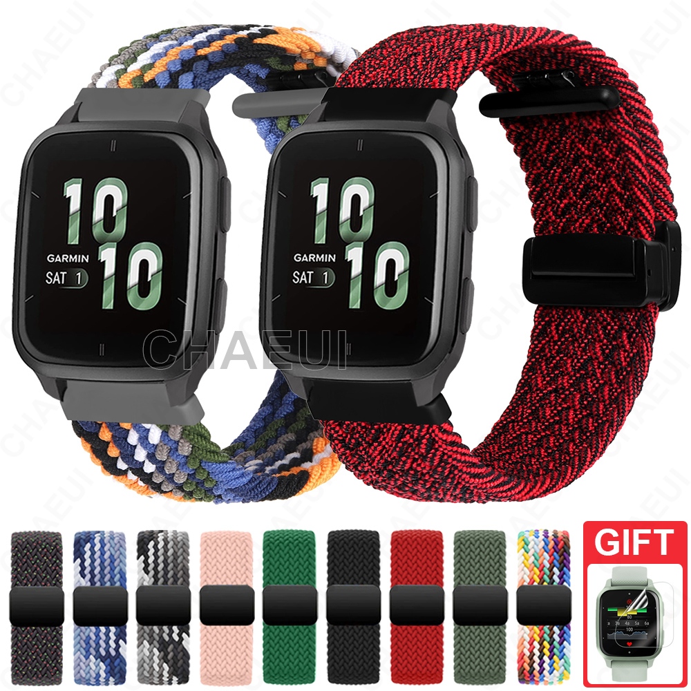สายรัดไนลอนทอหัวเข็มขัดแม่เหล็กสายนาฬิกาอุปกรณ์เสริมสําหรับ Garmin Venu Sq / Sq 2 Music