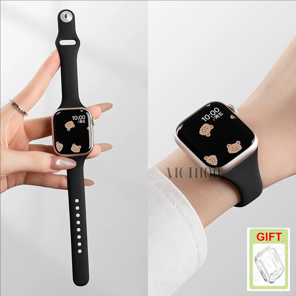สายรัดบางซิลิโคนกีฬาสายนาฬิกาข้อมือสําหรับ iWatch Series 11/10/9/8/7/6/5/4/3/SE Ultra 2 49mm 46mm 44mm 45mm 41mm 42mm 40mm 38mm