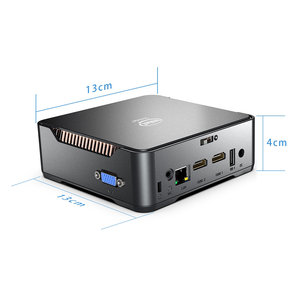 Dual Core Mini PC Intel N3350 Windows คอมพิวเตอร์ 4GB RAM 64GB ROM 2 HDMI VGA 4 USB 5G WIFI พัดลมออก