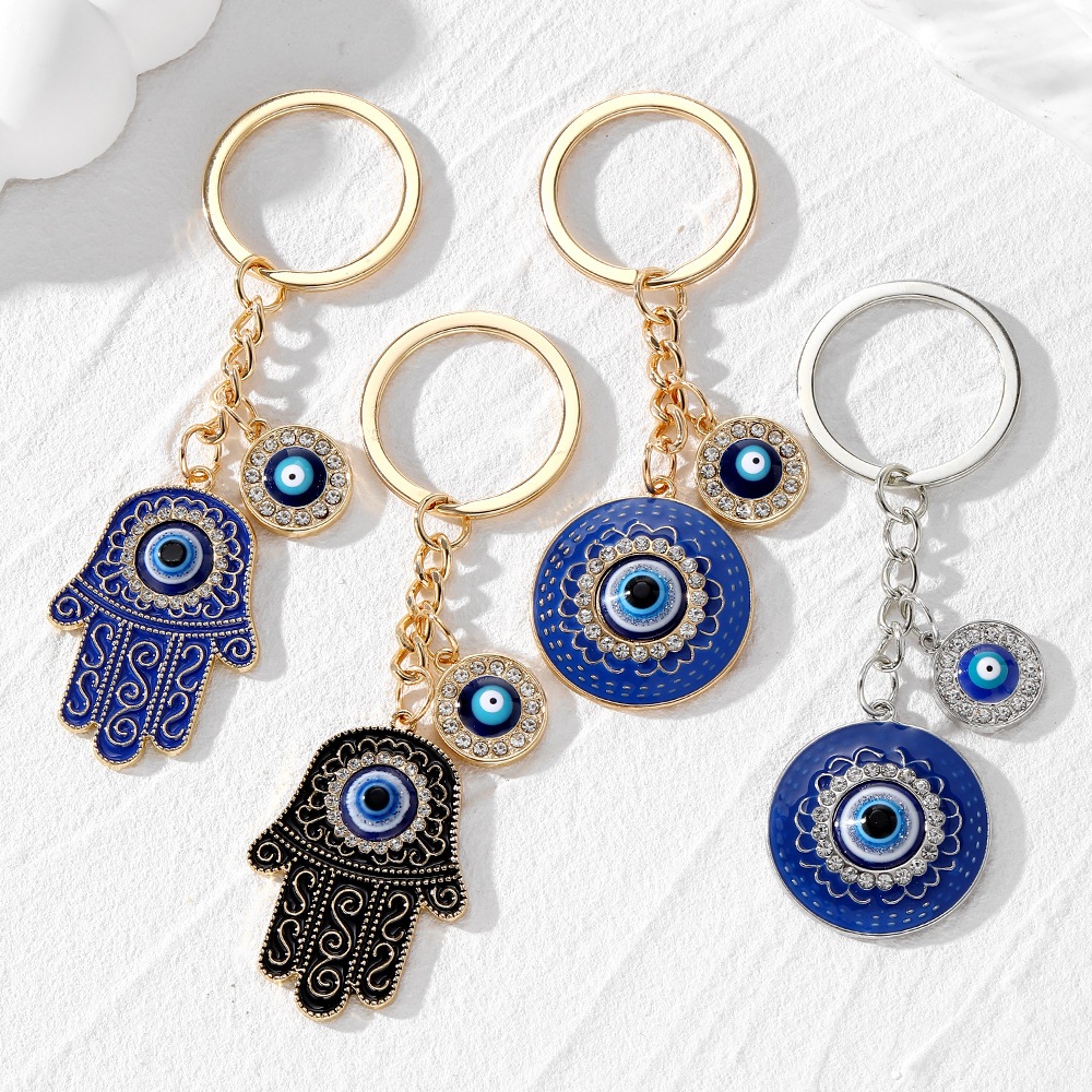 Purmoon Guardian Eye พวงกุญแจช้างมงคล – จี้ห้อยกระเป๋า Lucky Charm ย้อนยุควินเทจปาล์มและเรขาคณิต | แหวนกุญแจป้องกันดวงตาชั่วร้ายตุรกี เค1